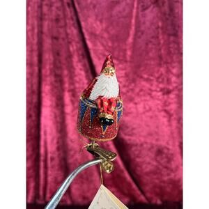 Vintage Handblown Glass Clip On Ornament Santa On A Drum Patricia Breen Poland